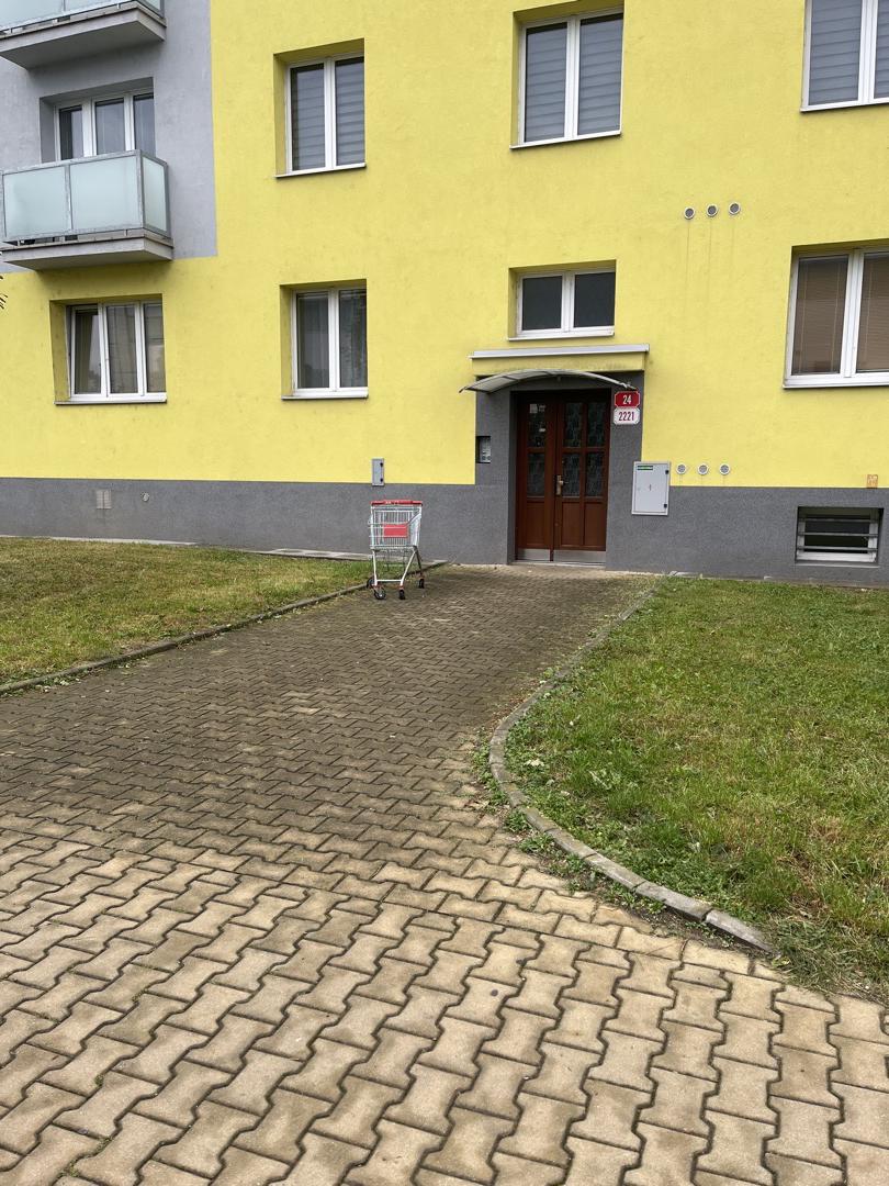 nákupní košík před vchodem